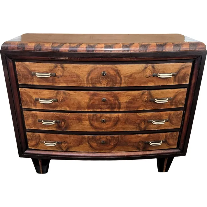Pamono Vintage Italian Art Deco Burl Wood and Bronze Chest of Drawers by Paolo Buffa, 1940s Hot