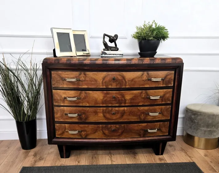 Pamono Vintage Italian Art Deco Burl Wood and Bronze Chest of Drawers by Paolo Buffa, 1940s Hot