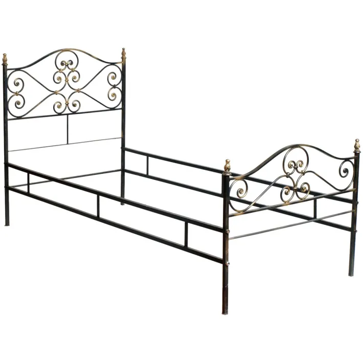Pamono Vintage Italian Black and Gold Painted Wrought Iron Single Bed, 1950s Best