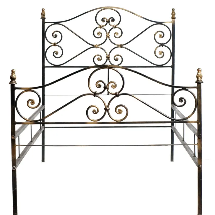 Pamono Vintage Italian Black and Gold Painted Wrought Iron Single Bed, 1950s Best