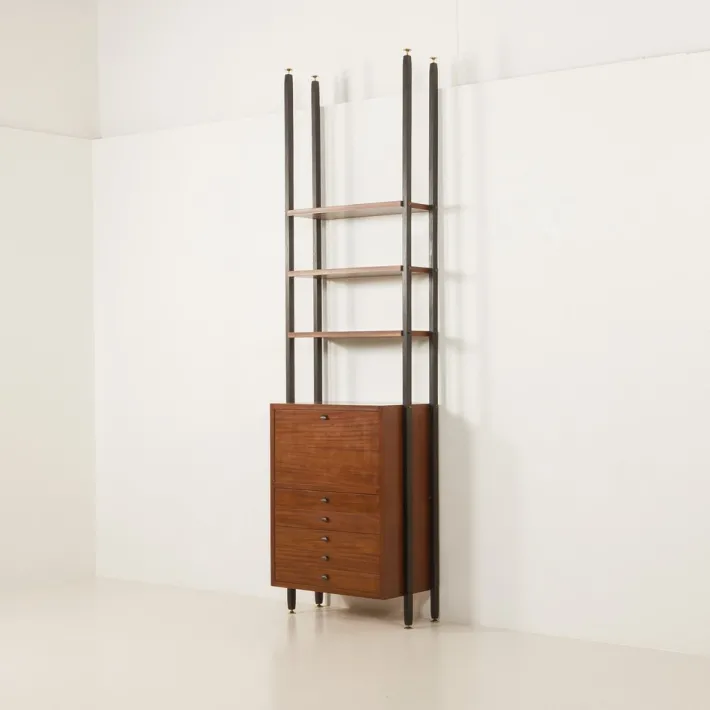 Pamono Vintage Italian Floor to Ceiling Wall Unit with a Bureau or a Bar Cabinet, 1960s Clearance