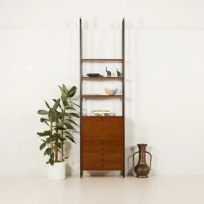 Pamono Vintage Italian Floor to Ceiling Wall Unit with a Bureau or a Bar Cabinet, 1960s Clearance