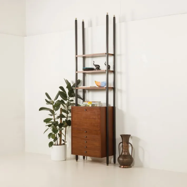 Pamono Vintage Italian Floor to Ceiling Wall Unit with a Bureau or a Bar Cabinet, 1960s Clearance