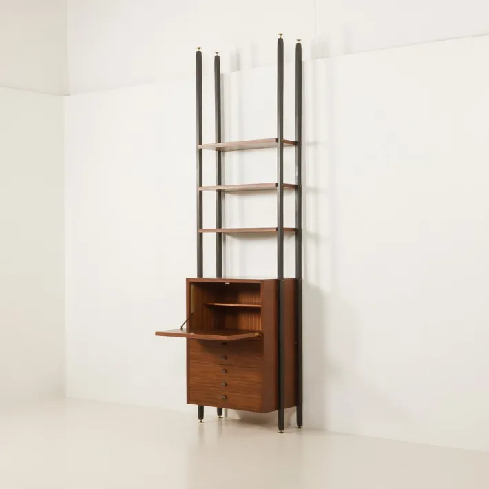 Pamono Vintage Italian Floor to Ceiling Wall Unit with a Bureau or a Bar Cabinet, 1960s Clearance