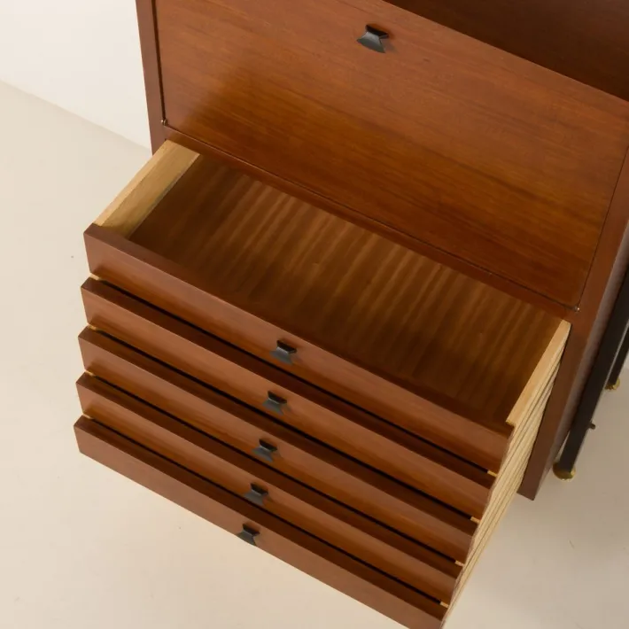 Pamono Vintage Italian Floor to Ceiling Wall Unit with a Bureau or a Bar Cabinet, 1960s Clearance