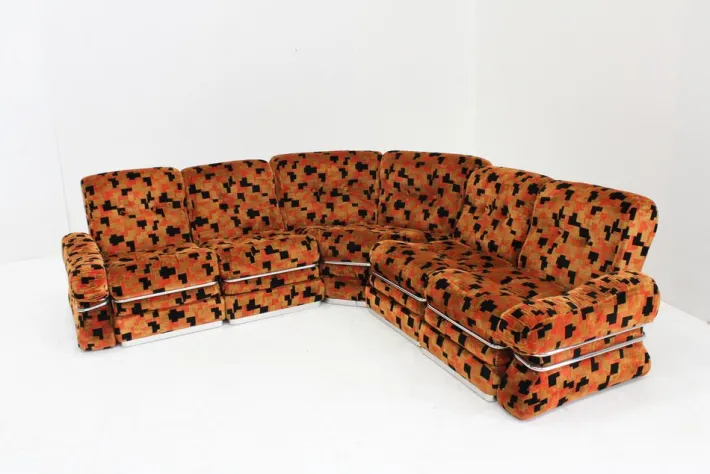 Pamono Vintage Italian Modular Sofa in Orange Velvet, 1970s, Set of 5 Clearance