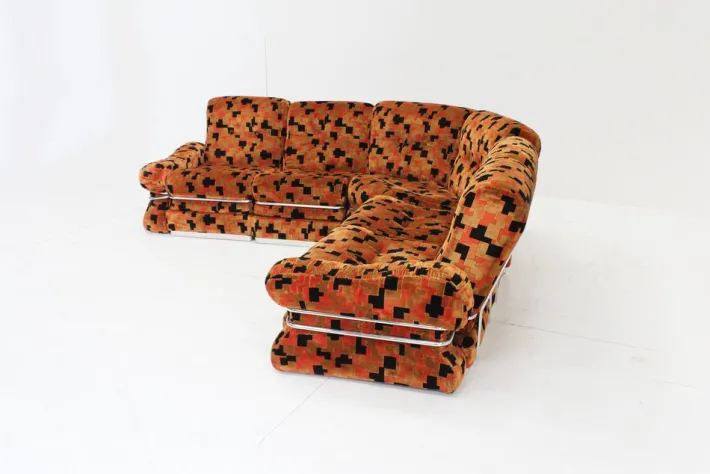 Pamono Vintage Italian Modular Sofa in Orange Velvet, 1970s, Set of 5 Clearance