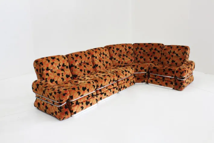 Pamono Vintage Italian Modular Sofa in Orange Velvet, 1970s, Set of 5 Clearance