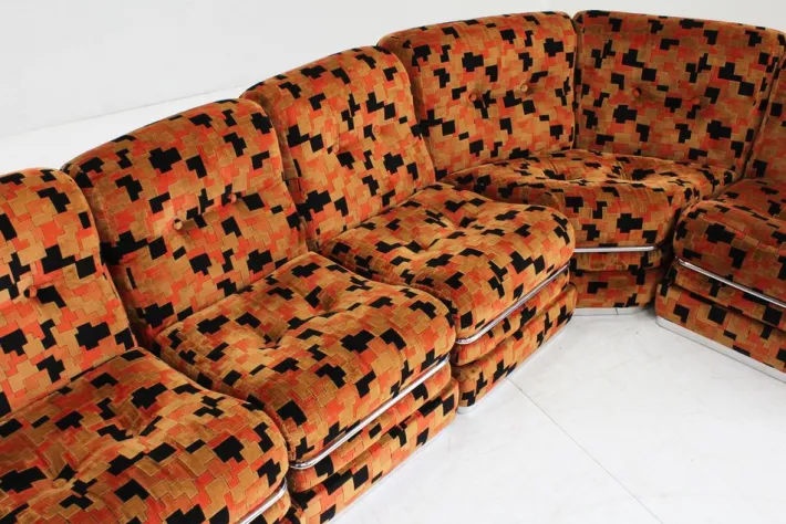 Pamono Vintage Italian Modular Sofa in Orange Velvet, 1970s, Set of 5 Clearance
