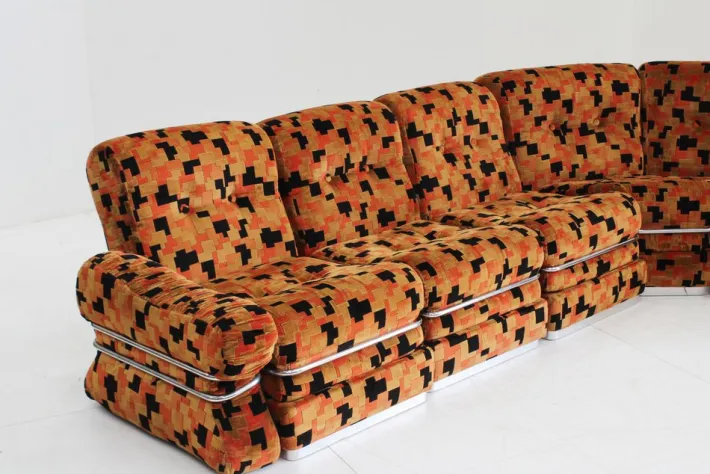 Pamono Vintage Italian Modular Sofa in Orange Velvet, 1970s, Set of 5 Clearance