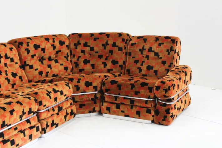 Pamono Vintage Italian Modular Sofa in Orange Velvet, 1970s, Set of 5 Clearance