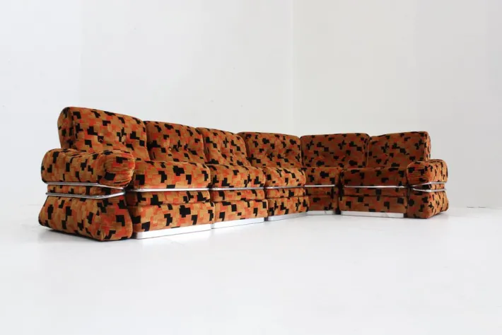 Pamono Vintage Italian Modular Sofa in Orange Velvet, 1970s, Set of 5 Clearance