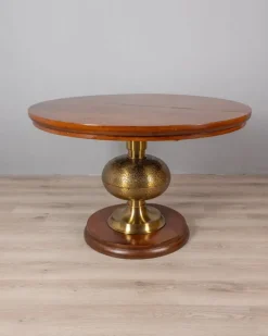 Pamono Vintage Italian Round Table in Wood and Brass, 1960s Online