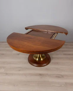 Pamono Vintage Italian Round Table in Wood and Brass, 1960s Online