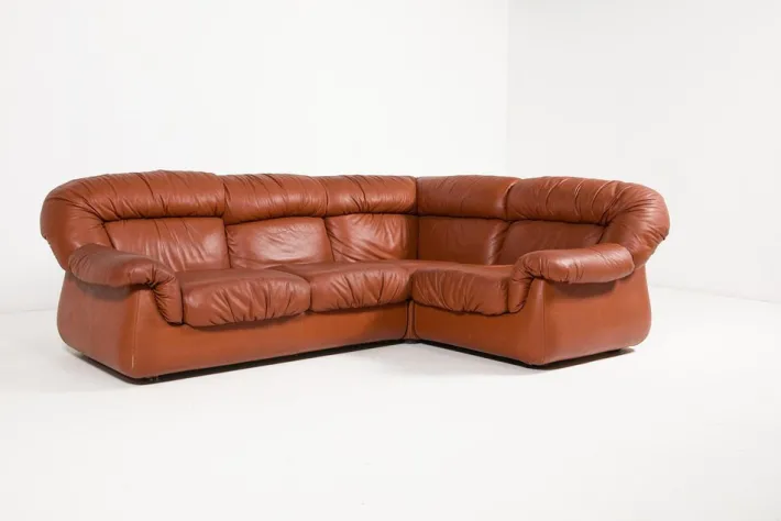 Pamono Vintage Italian Sectional Cognac Leather Sofa, 1970s Sale