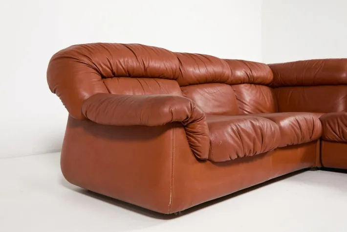 Pamono Vintage Italian Sectional Cognac Leather Sofa, 1970s Sale