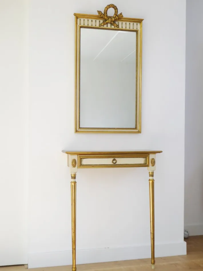 Pamono Vintage Italian Style Console Table with Mirror in Giltwood, 1960s, Set of 2 Discount