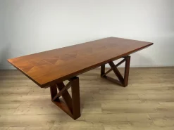 Pamono Vintage Italian Wooden Table with Cross Bases and Worked Top, 1980s New