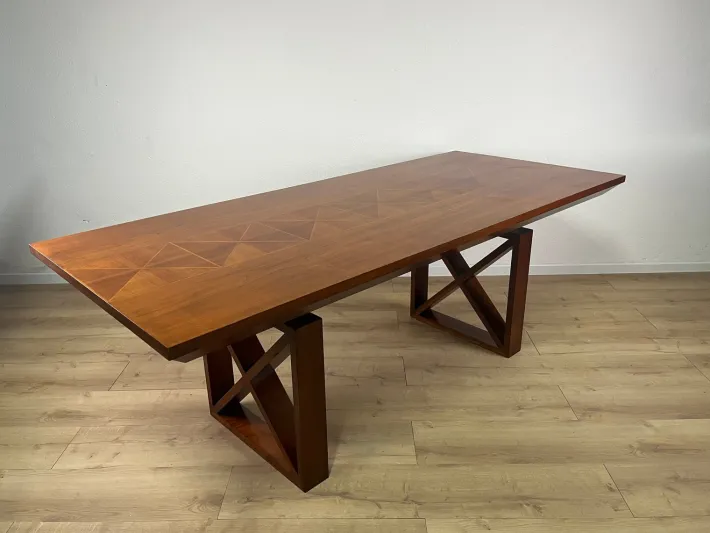 Pamono Vintage Italian Wooden Table with Cross Bases and Worked Top, 1980s New