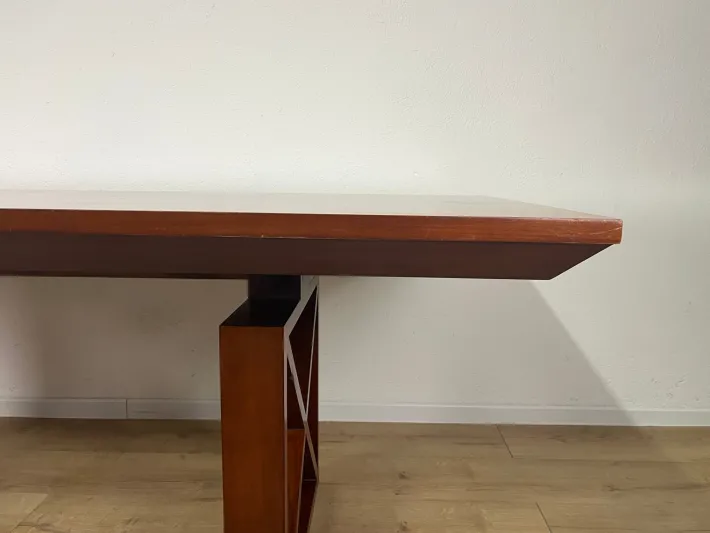 Pamono Vintage Italian Wooden Table with Cross Bases and Worked Top, 1980s New