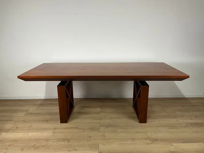 Pamono Vintage Italian Wooden Table with Cross Bases and Worked Top, 1980s New