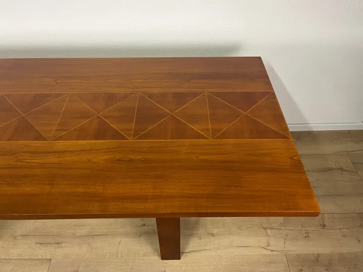 Pamono Vintage Italian Wooden Table with Cross Bases and Worked Top, 1980s New