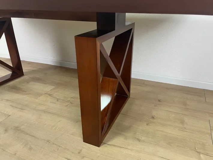 Pamono Vintage Italian Wooden Table with Cross Bases and Worked Top, 1980s New