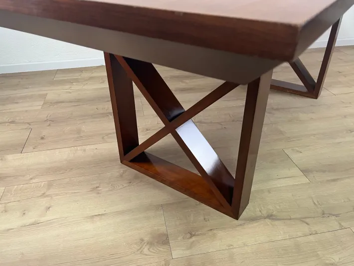 Pamono Vintage Italian Wooden Table with Cross Bases and Worked Top, 1980s New