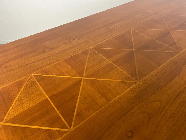 Pamono Vintage Italian Wooden Table with Cross Bases and Worked Top, 1980s New