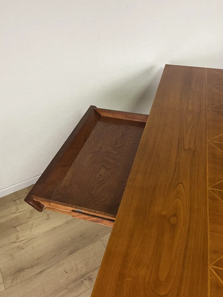 Pamono Vintage Italian Wooden Table with Cross Bases and Worked Top, 1980s New