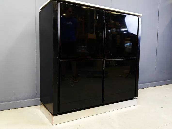 Pamono Vintage Lacquer and Marble Bar Cabinet, 1970s Hot