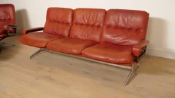 Pamono Vintage Leather Model King 3-Seater, Armchair and Hocker attributed to André Vandenbeuck for Strässle, Set of 3 Outlet