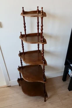 Pamono Vintage 5-Level Corner Shelf in Turned Wood