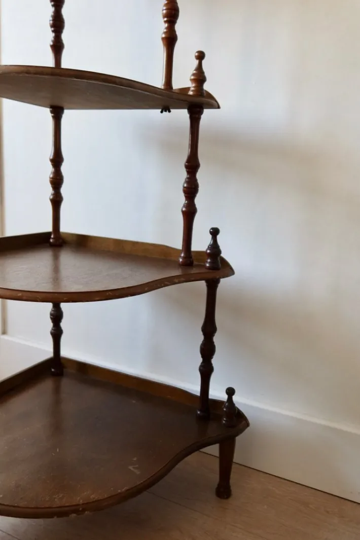 Pamono Vintage 5-Level Corner Shelf in Turned Wood