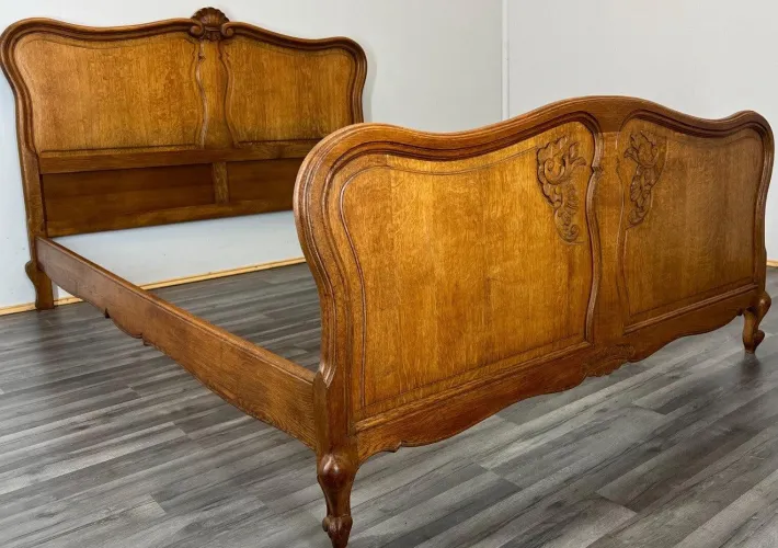 Pamono Vintage Louis XV French Double Bed in Oak Sale