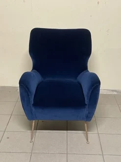 Pamono Vintage Lounge Chair in Blue Velvet, 1950s New