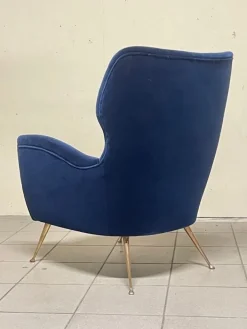 Pamono Vintage Lounge Chair in Blue Velvet, 1950s New