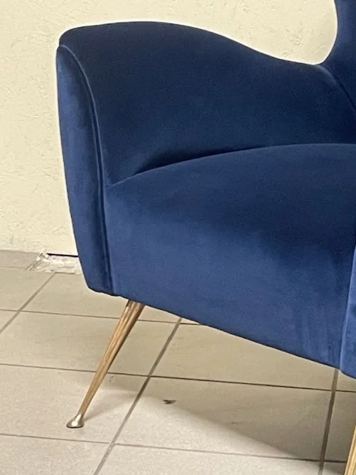 Pamono Vintage Lounge Chair in Blue Velvet, 1950s New