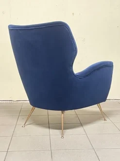 Pamono Vintage Lounge Chair in Blue Velvet, 1950s New