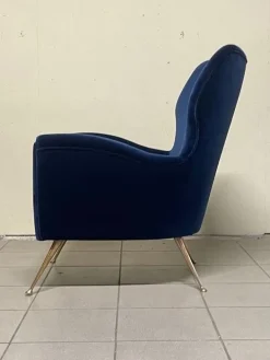 Pamono Vintage Lounge Chair in Blue Velvet, 1950s New