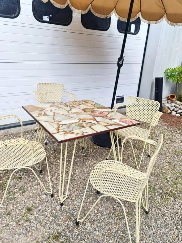 Pamono Vintage Metal Patio Outdoor Garden Set in Wire Mesh, 1960, Set of 5 Hot