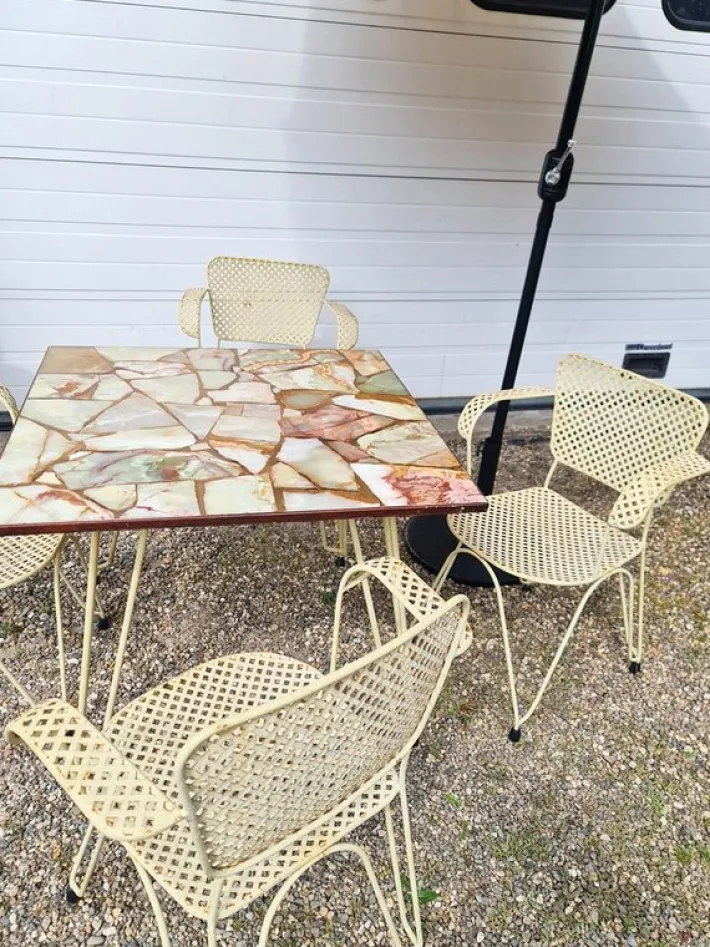 Pamono Vintage Metal Patio Outdoor Garden Set in Wire Mesh, 1960, Set of 5 Hot
