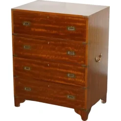 Pamono Vintage Military Campaign Chest of Drawers with Aged Red Leather Outlet