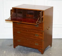 Pamono Vintage Military Campaign Chest of Drawers with Aged Red Leather Outlet