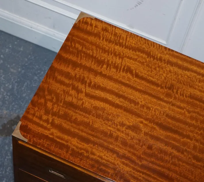 Pamono Vintage Military Campaign Chest of Drawers with Aged Red Leather Outlet