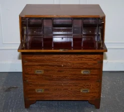 Pamono Vintage Military Campaign Chest of Drawers with Aged Red Leather Outlet