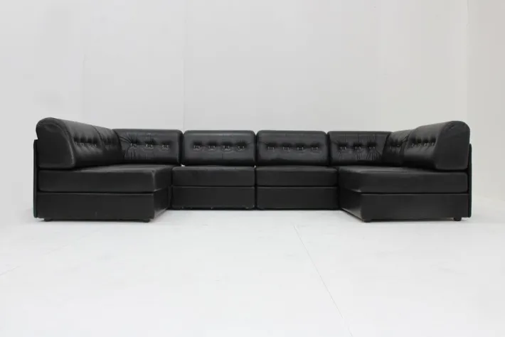 Pamono Vintage Modular Sectional Sofa in Black Leather, 1970s, Set of 6 Outlet