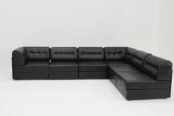 Pamono Vintage Modular Sectional Sofa in Black Leather, 1970s, Set of 6 Outlet