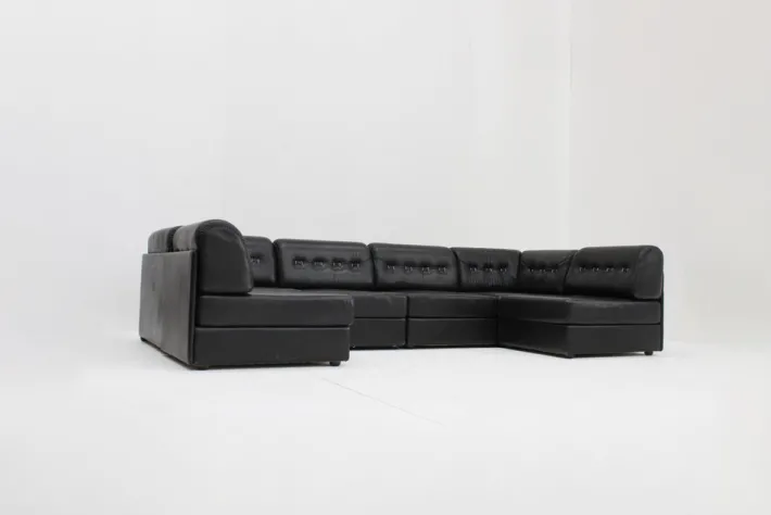 Pamono Vintage Modular Sectional Sofa in Black Leather, 1970s, Set of 6 Outlet