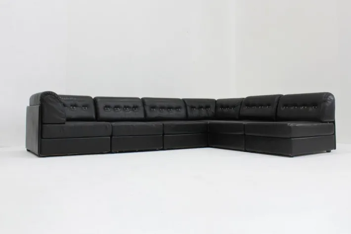 Pamono Vintage Modular Sectional Sofa in Black Leather, 1970s, Set of 6 Outlet
